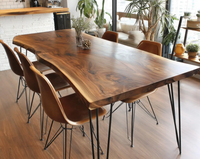 Ensemble de table à manger de luxe 6 places, style mid-century modern, en bois de manguier artisanal avec incrustations en feuille d'or, pour maison, hôtel, appartement
