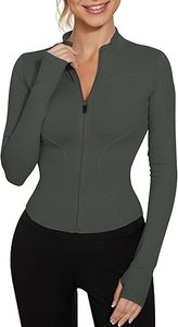 Haut de yoga pour femme vert olive à demi-zip, manches longues, respirant, en polyester et élasthanne, couleur unie, coupe ajustée, toutes saisons, vêtements de sport - Product Image 3