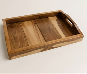 Plateaux de service en bambou en bois avec poignée Ottomantray pour plateaux de petit déjeuner Rectangle moderne pays en bois de l'Inde - Product Image 1