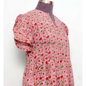 Robe longue décontractée bohème d'été 100% coton non tissé à imprimé floral, manches longues, taille naturelle, écologique - Product Image 5