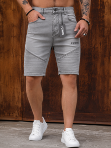 Pantalones Cortos de Mezclilla para Hombre F2WIN, Lavado Claro, Corte Recto, Formales, de Verano, con Bolsillos, Cintura Media, Transpirables, de Punto, Spandex/Algodón, de Secado Rápido - Product Image 3