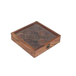 Assiettes en bois modernes faites à la main avec couvercle en verre, 9 compartiments, organisateur de rangement écologique, forme carrée, technique polie - Product Image 1