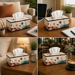 Floral Wooden Car <b>Tissue</b> Box Holder & Napkin Case Decorative for Bedroom Living Room Hotel & Car Use - Product Image 2