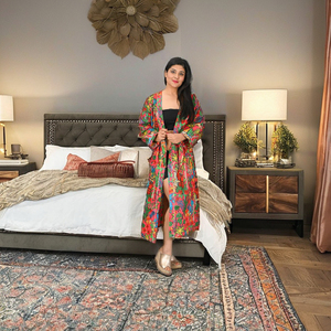 Kimono Indio de la Mejor Calidad para Mujer, Bata de Baño 100% Algodón, Estampado Floral Multicolor, Primavera Verano, Elegante, Secado Rápido, Suave - Product Image 1