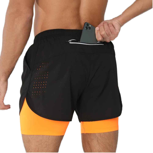 2025 nouveaux hommes séchage rapide entraînement entraînement Gym Fitness Jogging Shorts mi élastique Gym sport Shorts pour l'été 2-en-1 conception - Product Image 1