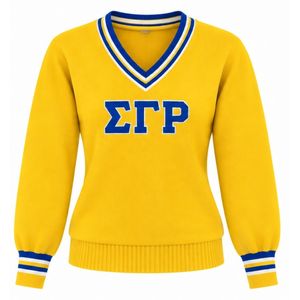 Pull en tricot personnalisé pour femmes, col en V, manches longues, design à lettres brodées, vêtements décontractés confortables pour l'hiver - Product Image 1