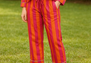 Conjunto de pijama estampado para mujer, ropa de dormir de algodón a rayas, pantalones de manga larga, ropa cómoda para estar en casa - Product Image 3