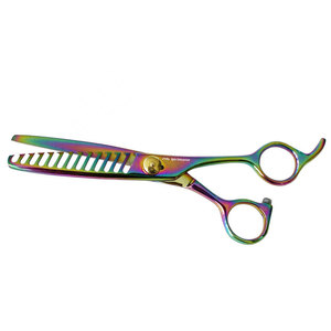 Ciseaux à effiler professionnels pour droitiers avec lames affûtées, design multicolore, vis de réglage dorée, acier inoxydable - Product Image 5