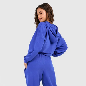 Conjunto Deportivo de Felpa con Capucha Azul para Mujer, Corte Holgado, Informal, con Bolsillos, Color Sólido, para Todas las Temporadas - Product Image 5