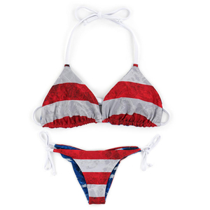 Conjunto de Bikini para Mujer, Color Rojo, Blanco y Azul, Estilo Americano, con Volantes, Traje de Baño de una Pieza, Transpirable, Ecológico, de Secado Rápido, para la Playa - Product Image 1