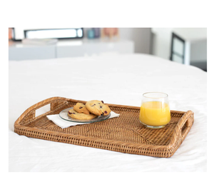 Plateau de service et de rangement bohème en rotin tressé avec poignées pour bijoux, vaisselle, collations, petit-déjeuner - Organisateur de repas multifonctionnel - Product Image 2