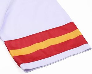 White V-Neck Sports Jersey Short Sleeve <b>Red</b> Yellow Striped Sleeves Lightweight Athletic Shirt Polyester Material - Product Image 3