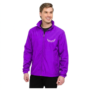 <b>Men's</b> Black Windproof Zipper <b>Jacket</b> With Embroidered Wings Logo Stand Collar Casual Autumn Wear - Product Image 4