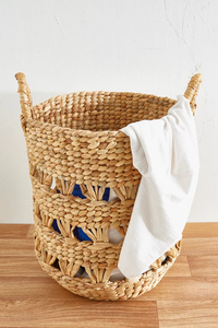 Handmade Water Hyacinth Laundry <b>Basket</b> Bohemian Woven Clothes Storage <b>Hamper</b> with Handles <b>for</b> Home Organizer - Product Image 3