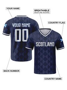 Camiseta de Fútbol de Escocia para Hombre, Nombre y Número Personalizados, Cuello en V, Manga Corta, Poliéster Sublimado, Ropa Deportiva Transpirable - Product Image 3