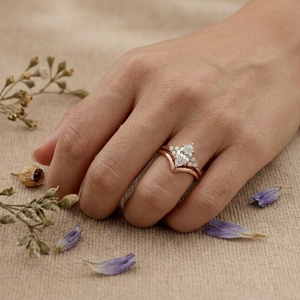 Marquise Cut Diamond Bridal <b>Ring</b> <b>Set</b> 14K <b>Gold</b> Rose <b>Gold</b> Plated Wedding Engagement <b>Ring</b> for Women Vintage Promise Jewelry - Product Image 4