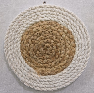 Tapisserie murale ronde bohème en jonc de mer à motifs floraux, décoration intérieure, design nature - Product Image 3
