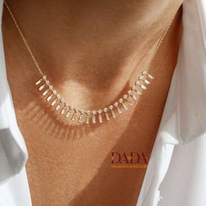 Luxury Diamond <b>Necklace</b> for Women Baguette and Round Diamond Station <b>Necklace</b> Elegant <b>Statement</b> <b>Necklace</b> Modern Bridal Jewelry - Product Image 3