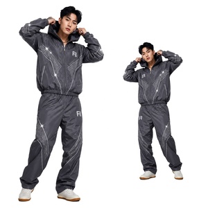 Men's Black Custom Reflective Windbreaker Jacket and Pants Lightweight Hooded Running Tracksuit OEM <b>Hoodies</b> men's jackets USA - Product Image 1