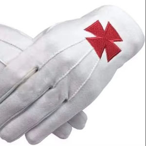 Guantes Masónicos de Caballero Templario con Cruz Nórdica Roja, Bordado a Máquina en Algodón Blanco (2 Pares) (Talla XX-Large) - Product Image 1