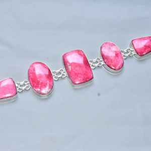 Premium Grade Thulite <b>Bracelet</b> Silver Plated S. F. <b>GEMS</b> EGL Certified Rajasthan Yellow & Brown Jewelry - Product Image 1