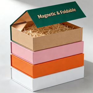 Magnetic Foldable Rigid <b>Box</b> Rectangle Paperboard Hot Stamping <b>Gift</b> Packaging Blue Color - Product Image 2