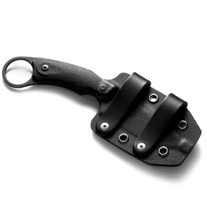 Cuchillos de caza compactos de hoja fija, completamente negros, con mango texturizado, anillo de sujeción trasero y funda negra para cinturón, para actividades al aire libre. - Product Image 5