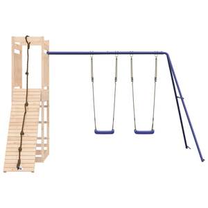 Set da gioco per esterni in pino naturale blu con altalene - Product Image 3