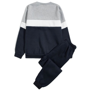Survêtement unisexe color block avec sweat-shirt à col rond et manches longues et pantalon à cordon de serrage, coupe ample longueur pleine, pour tenue décontractée d'automne - Product Image 2