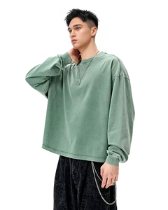 Camisetas de Manga Larga para Hombre, Personalizadas, 270 g/m², Tejido Sólido Vintage, Corte Cuadrado, Lavado, Estilo Oversize, Venta al Por Mayor - Product Image 3