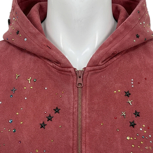 Sweat-shirt à capuche en polaire rouge avec strass pour homme, coupe classique, couleur unie, vêtement décontracté pour l'automne, sweat-shirt à strass pour homme - Product Image 4
