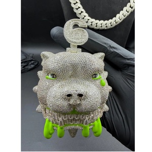 จี้รูปหัวบูลด็อกฮิปฮอปประดับเพชรโมอิสซาไนต์ เงินแท้ 925 ดีไซน์หรูหรา ระดับความใส VVS พร้อมดีไซน์หยดน้ำ สร้อยคอสุดหรู - Product Image 1