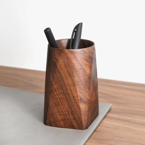 Organisateur rotatif rond pour fournitures artistiques, porte-stylos en bois et rangement de bureau pour crayons - Product Image 1