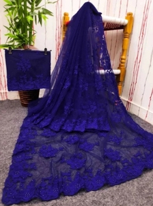 Sari de Viscosa Bordado Reversible y Sin Arrugas KV (Azul) para Fiestas y Eventos - Product Image 6