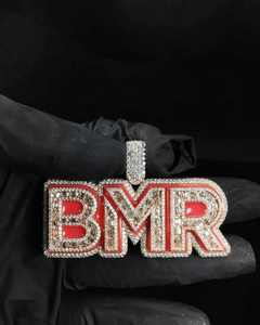 จี้ตัวอักษร BMR เงินแท้ 925 ชุบโรเดียม ประดับเพชรโมอิสซาไนต์ทรงบาแกตต์ ตัดแบบช่อง ฮิปฮอป สไตล์ เครื่องประดับสำหรับทุกเพศ - Product Image 2
