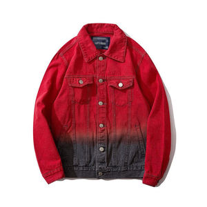 Brand New Unisex Red Vintage Winter Y2K Denim Jacket Hip-Hop Loose Fit Big Size Button Striped Patchwork Formal Workwear Letter - Product Image 1