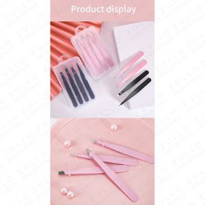 Juego de 4 Pinzas para Cejas de Acero Inoxidable con Punta Inclinada y Recubrimiento en Polvo Rosa, Herramienta de Belleza Reutilizable Personalizada OEM - Product Image 5