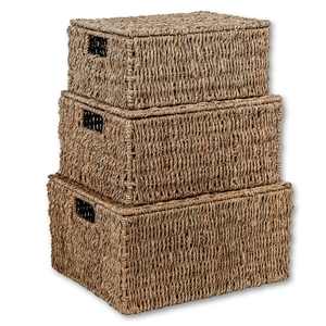 Lot de 3 paniers de rangement rectangulaires en jonc de mer tressé à la main avec couvercles, pour étagères, placards et organisation domestique - Vente en gros - Product Image 4