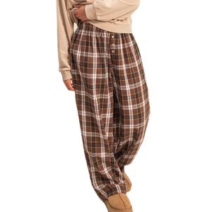 Pantalon de détente large en flanelle pour femme, taille mi-haute, écologique, respirant, décontracté, pour la maison, confortable et tendance - Product Image 1