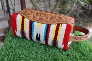 Toiletry Hand Tooled Saddle Blanket Fabric Genuine Leather Western Women Bag Handbag Purse Wholesale Aztec <b>Shaving</b> <b>Kits</b> - Product Image 2