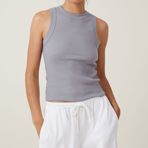 Top Halter de Punto Acanalado Blanco para Mujer, Sin Mangas, Ajustado, Casual, Suave, Corto, de Color Sólido, Transpirable, de Algodón - Product Image 3