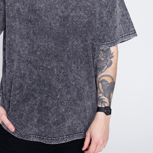 Camiseta de punto para hombre, estilo nuevo, corte regular, moda urbana, lavado ácido, 100% algodón, ecológica, de secado rápido y transpirable, al por mayor - Product Image 3