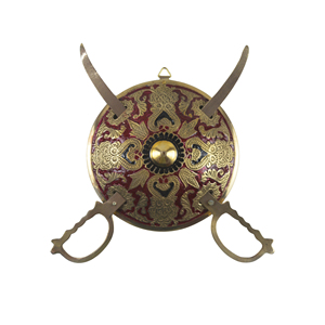 Espada y Escudo Decorativos para Colgar en la Pared, para Hogar, Oficina, Hotel o Restaurante, Diseño en Relieve, Dhal Talwar de Latón para Decoración de Bodas - Product Image 5