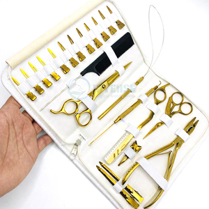 Salon Grade Hair Extension Kit Gold Plasma Flat Tip Pliers <b>Razor</b> Scissors Clips <b>Set</b> Eco-Friendly Stainless Steel Tools - Product Image 1