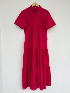 Robe chemise longue Y2K en coton slub rose vif naturel pour femme, à manches courtes, boutonnée, à volants, décontractée pour l'été, faible MOQ, fabricant - Product Image 3
