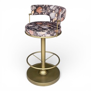 Chaise de bar moderne et durable avec accoudoirs fixes, assise en tissu floral, dossier et structure en acier inoxydable pour la maison, le bureau ou les centres commerciaux - Product Image 1