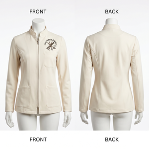 Chaqueta de Barbería para Mujer, 220 GSM, Sarga de Polialgodón, Color Crema Beige, Diseño de Paneles, Logotipo Personalizado con Serigrafía y Bordado, Ropa de Salón - Product Image 4