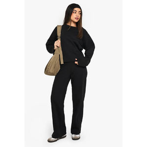 Women's Black 2-Piece Knitted <b>Set</b> Long <b>Sweater</b> Wide Leg Pants Casual Loose Fit Full Length Solid Color Summer Eco-friendly - Product Image 5