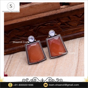 New Arrival 2026 Silver Oxidized <b>Drop</b> Fashionable Brown Color Stylish Ethnic Studs Women Wedding Gift Mainly Made Brass Pearl - Product Image 2