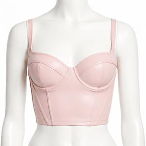 Women Beige Faux Leather Underwire Bra Full Cup Push Up <b>Sexy</b> Lingerie Top Non Adjustable Strap - Product Image 2